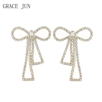  GRACE JUNE Velike Naušnice-isječke s Lukom i čvor Bez Piercing, Modni Luksuzne Naušnice-roze Zlatne Boje sa Šljokicama, Korejski Stil