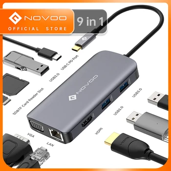  NOVOO 9 USB Porta C HUB Type C s HDMI-kompatibilnu VGA Razdjelnik USB 3.0 PD 100 W RJ45 SD TF Kartica Za laptop MacBook Pro Air iPad